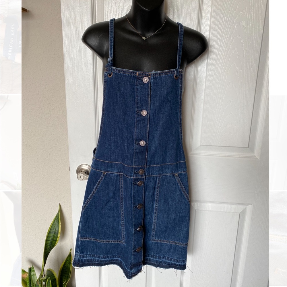 American Eagle Outfitters Dark Blue Denim Mini Pinafore Dress